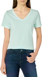 Essentials Women's Classic-Fit 100% Cotton Short-Sleeve V-Neck T-Shirt (Available in Plus Size), Pack of 2 - Image 5